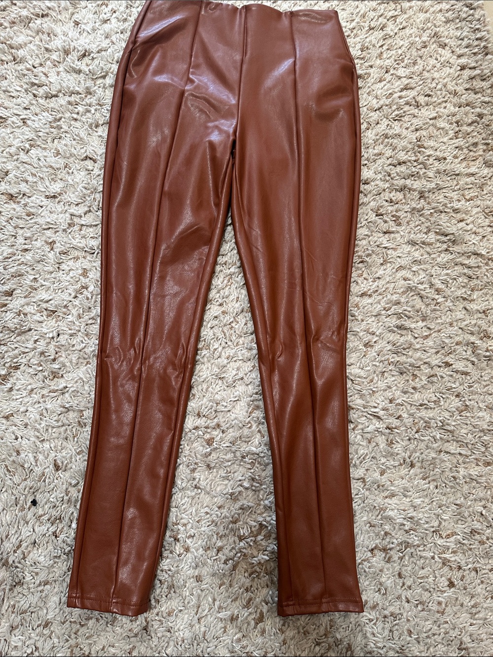Fashion Nova Faux Leather Brown High-Waist Pants